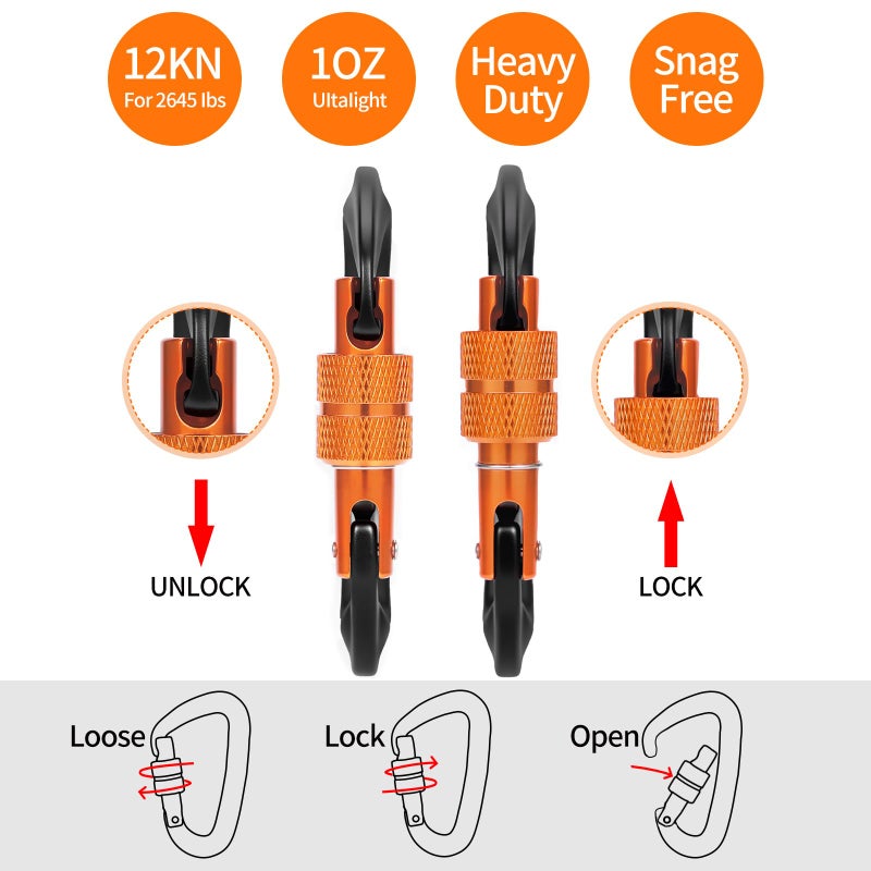 B-Mardi Carabiner Clips Heavy Duty 12kN (2697 lbs)-Lightweight Locking Carabiners for Camping, Hiking, Hammock, Dog Leash Harness, Outdoor and Gym etc, Keychains& Utility ï»¿ - Image 3